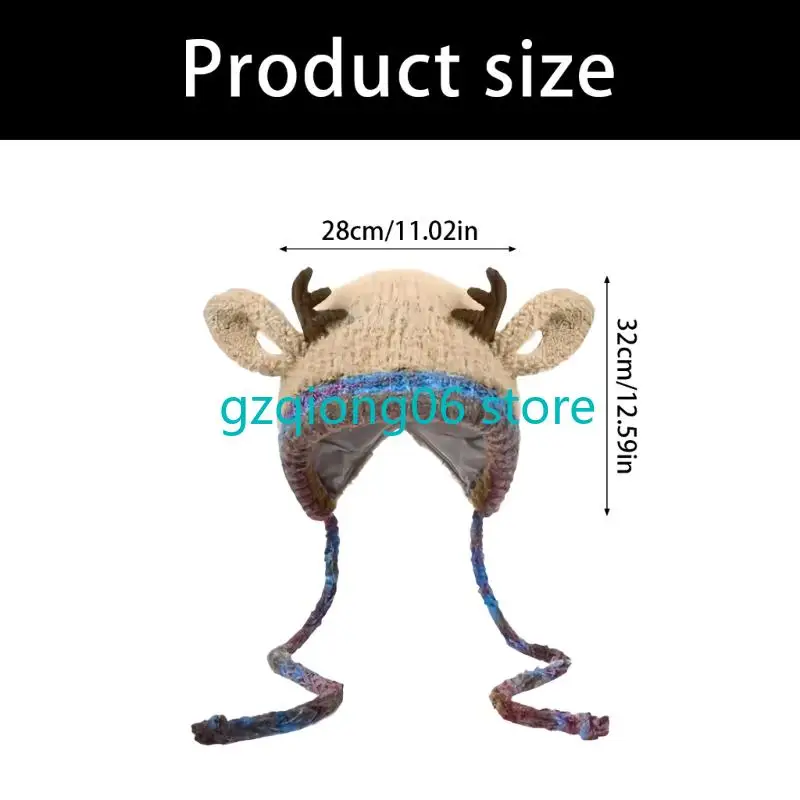 K3NF رشاقته متماسكة عيد الميلاد الغزلان القرن قبعة قبعة الشتاء الناعمة للعائلة البالغين والأطفال الزي في الهواء الطلق #6