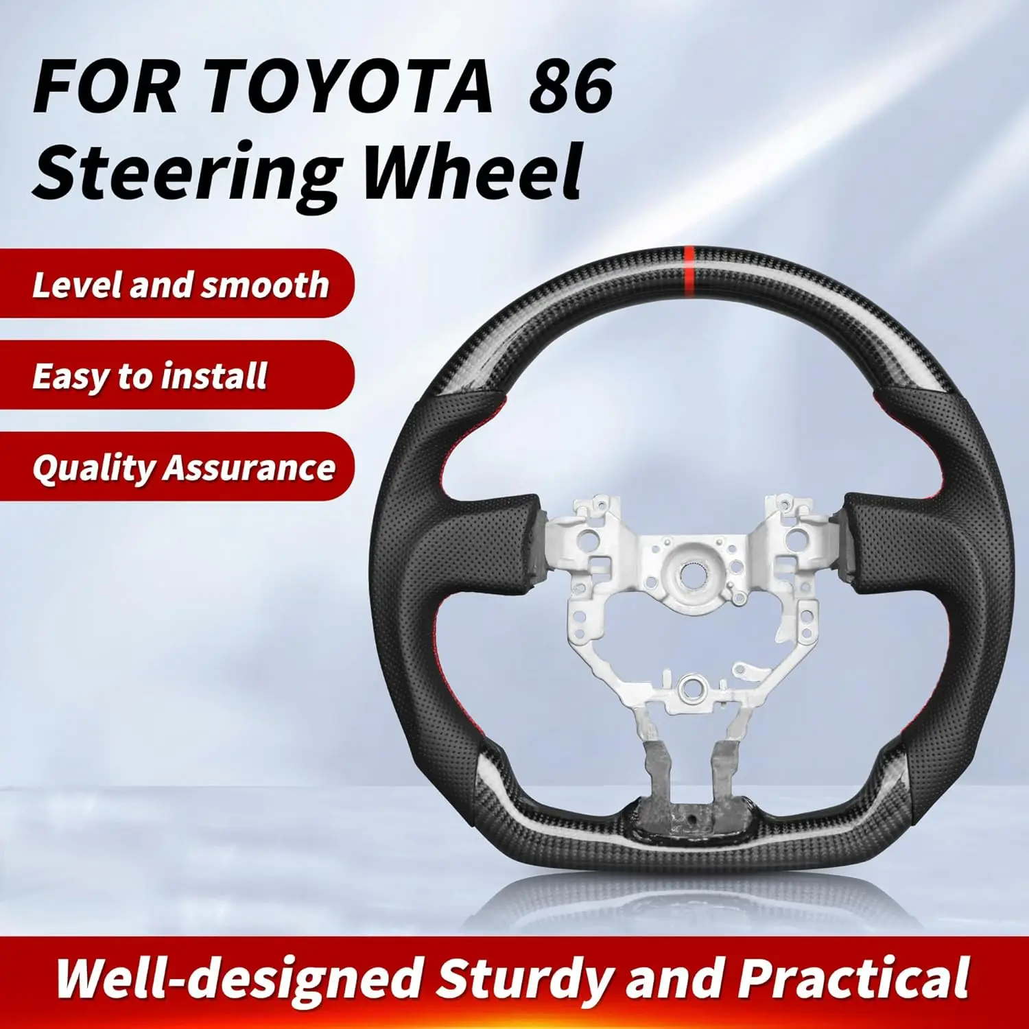 Real Carbon Fiber Steering Wheel for Toyota 86/Scion FR-S/Subaru BRZ 2012-2015 D-Shaped Flat Bottom Perforated Leather Equipped