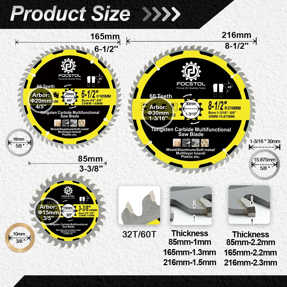 FOCSTOL شفرات المنشار قطع الخشب مع تركيبات الأظافر صفح TCT كربيد يميل متعدد الأغراض الألومنيوم البلاستيك أسطوانة تقطيع