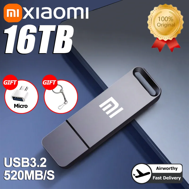 Xiaomi Original Pen Drive 16TB USB 3.2 Flash Drive High-Speed Pen Drive Type-C Metal USB Memory For Computer Storage Devices2025