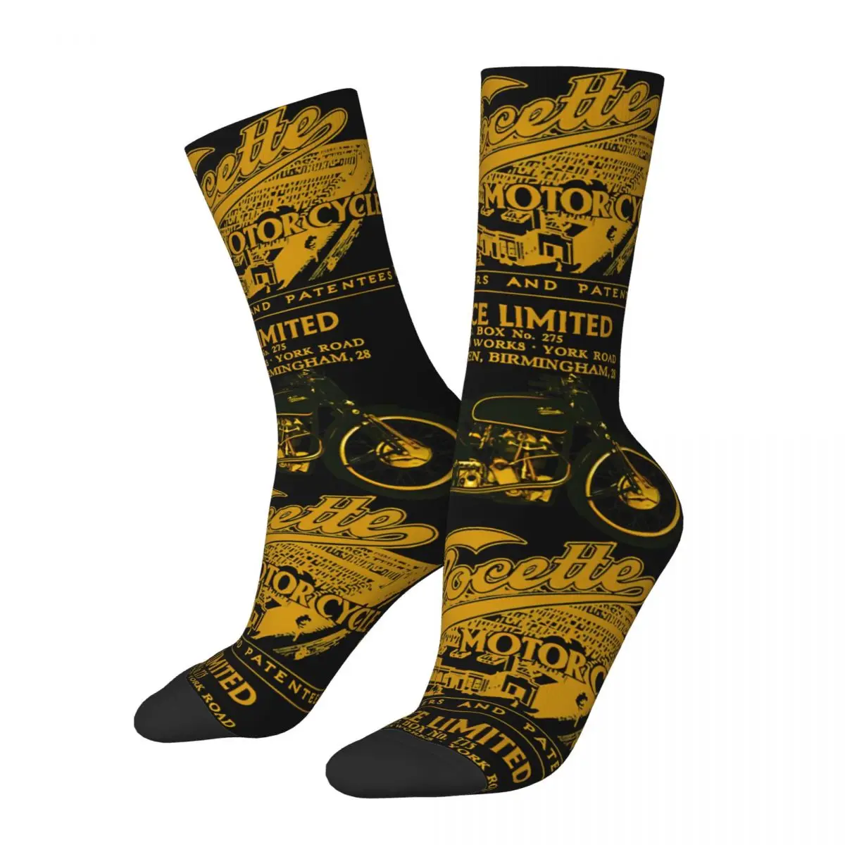 Funny Crazy Sock for Men Adorable Hip Hop Vintage Velocette Happy Seamless Pattern Printed Boys Crew compression Sock Casual