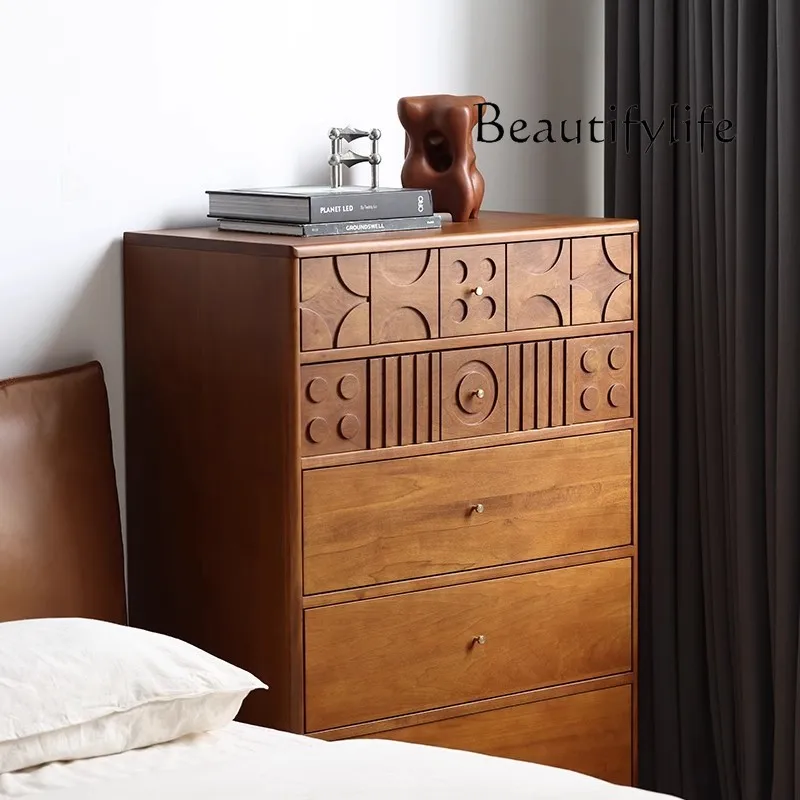 Medieval style chest of drawers living room wall locker design retro solid wood carving flower bedside cabinet