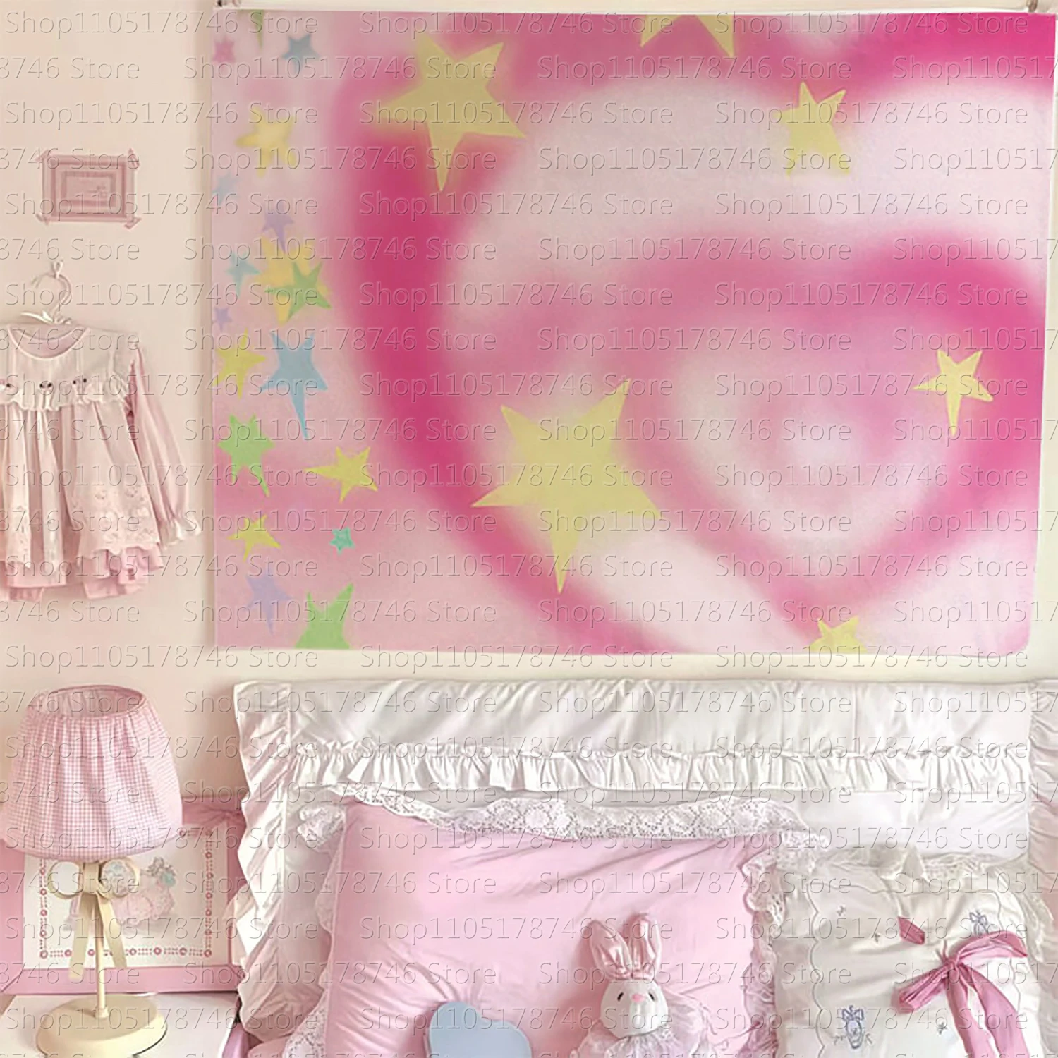Cartoon cute heart tapestry student dormitory background wall wallpaper rental house decoration fabric room background cloth