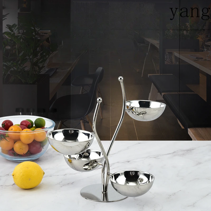 Stainless Steel Snack Tray Bar Ktv Fruit Dish Metal Fruit Plate Dim Sum Dish Dried Fruit Candy Rack Partition Dessert Snack Rack