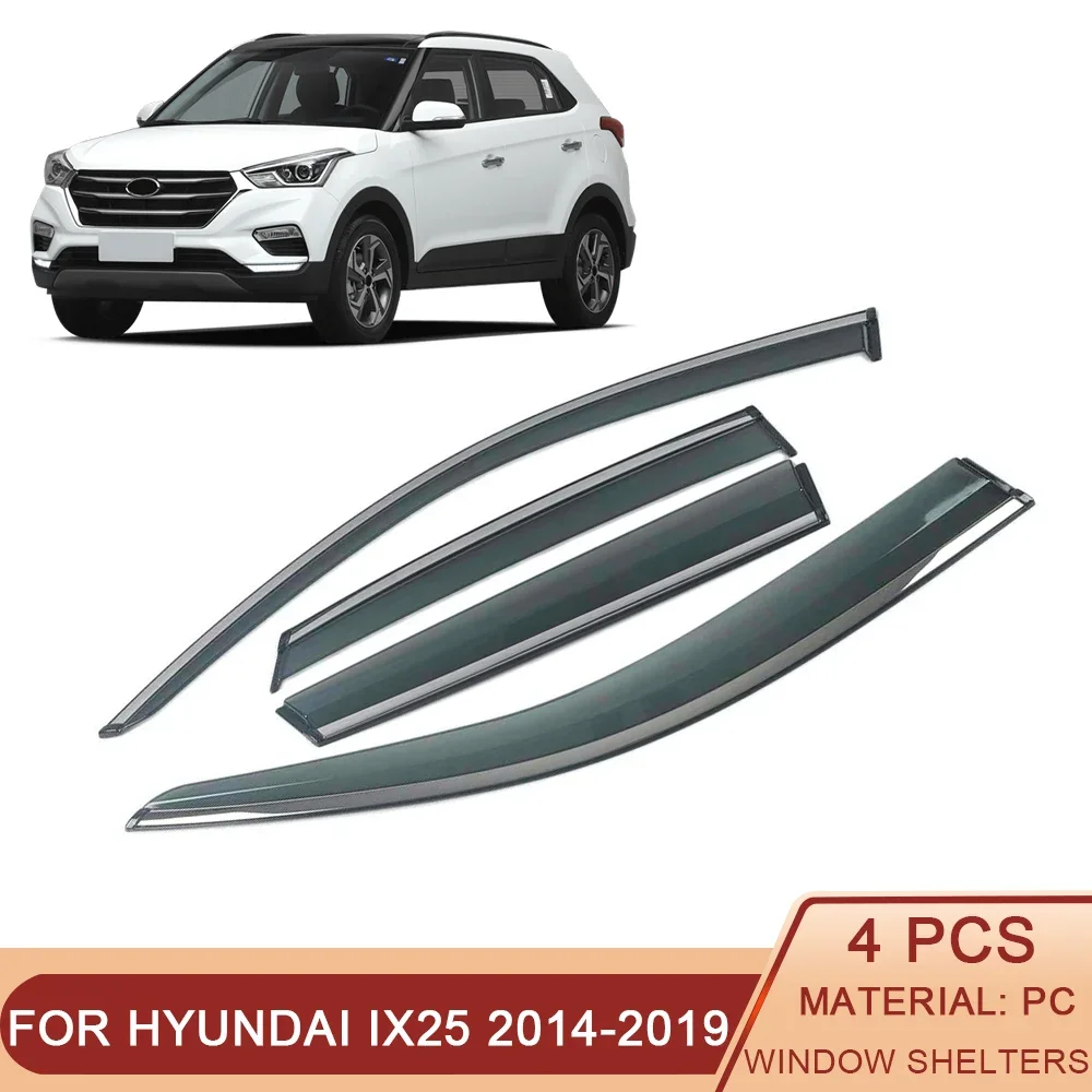 For HYUNDAI Creta Cantus IX25 2014-2019 Car Window Sun Rain Shade Visors Shield Shelter Protector Cover Trim Frame Sticker