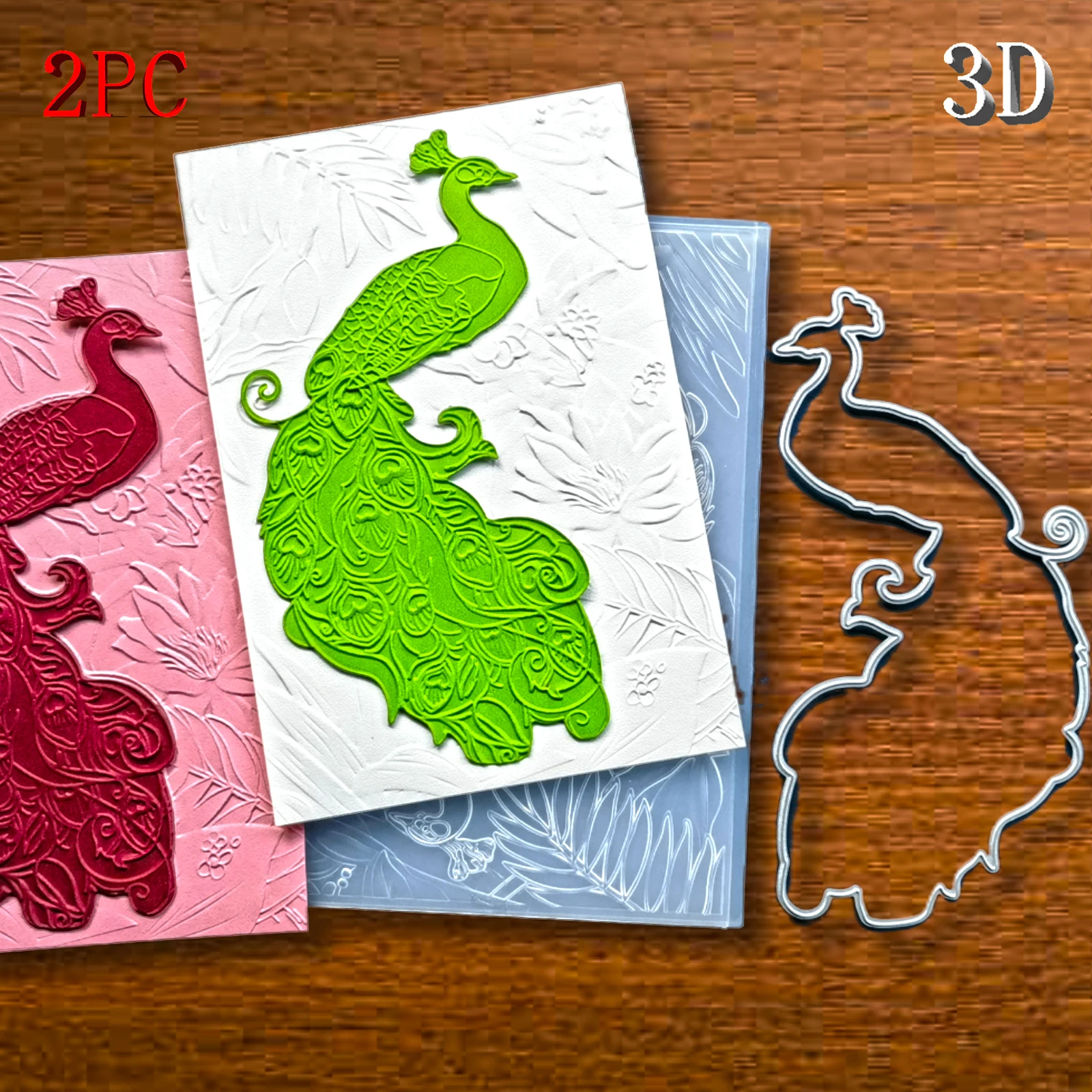 مجموعة مجلد وقطع قوالب منقوشة ثلاثية الأبعاد - تصميم عنصر "الظل الأخضر الذهبي اللامع، راحة الطاووس في الزهور" مناسب