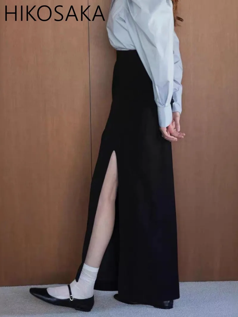 

Spring Summer New 2024 Japan Style Chic Elegant Skirts High Wasit Straight Split Jupe Female Solid All-match Loose Faldas Mujer