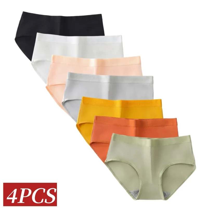 4Pcs/Set Women Panties Low Rise Briefs Solid Color Underpants Polyester Fabric Underwear Comfort Breathable Sexy Lingerie M-XXL