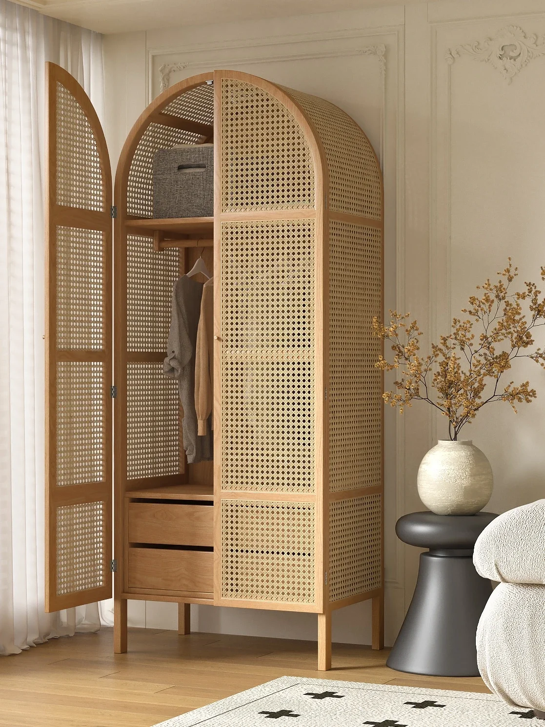 

Vine Weaving Wardrobe Japanese Solid Wood Style Quiet Wind Designer's Home Storage Home Accommodation Hotel Home Storage Wardrob