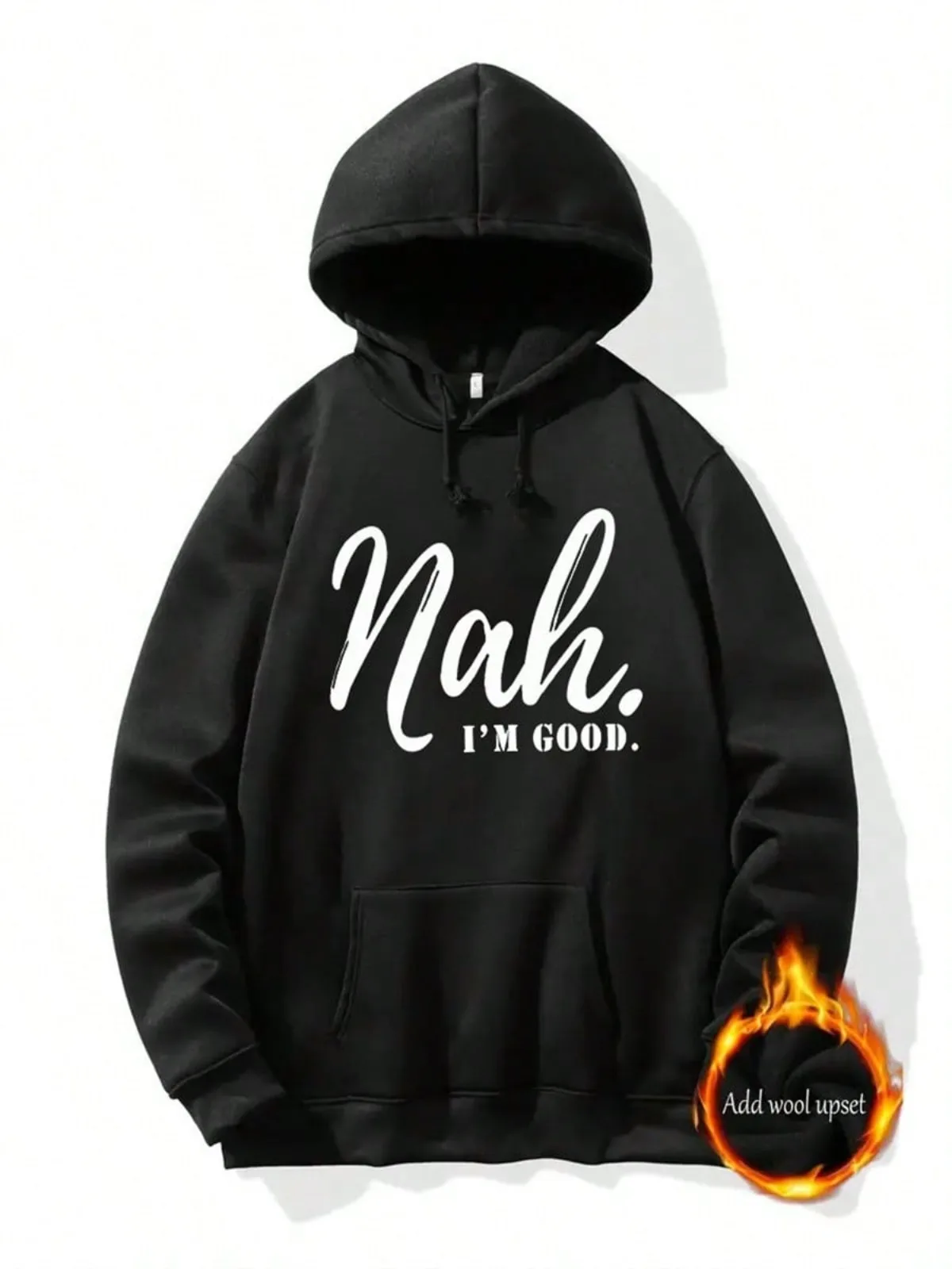 Sweat à capuche graphique imprimé «I'M GOOD» pour hommes, pull décontracté avec Design accrocheur, poche complète pour le jour de noël