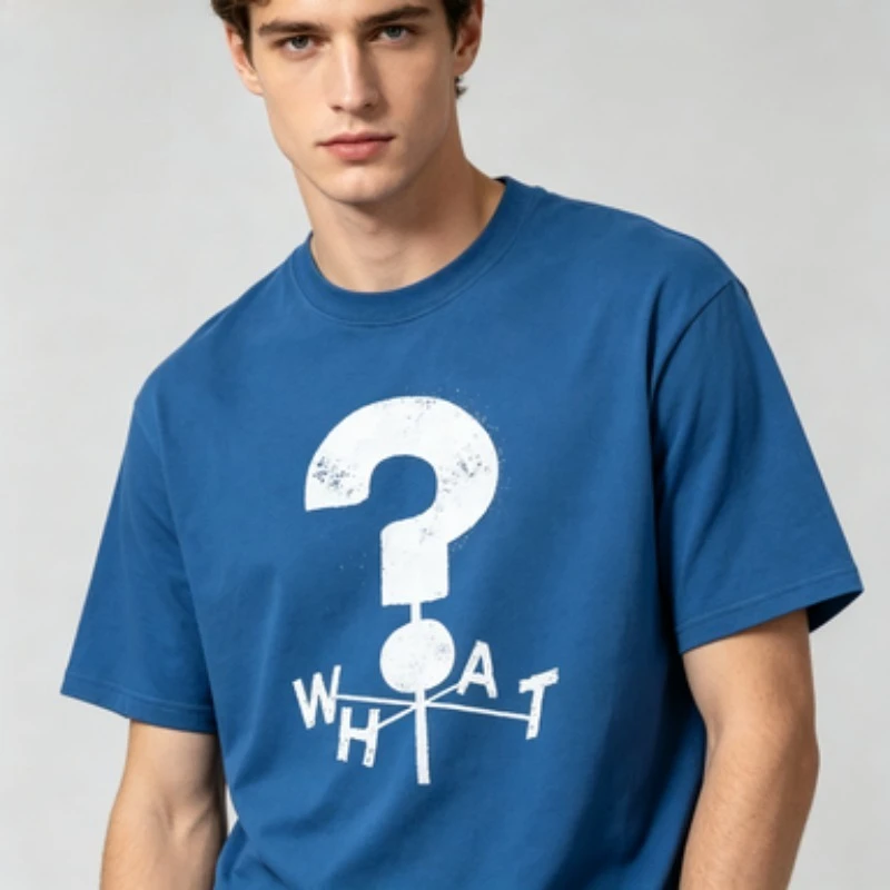 Men 100% Cotton Crew Neck T Shirt   Question Mark Ink Wash Graphic Loose Short Sleeve Minimal Street Casual Tops For Men