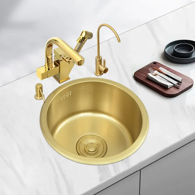 for Gold Nano Round Sink for Nakajima Mini Bar Small Single Sink Kitchen 304 Stainless Steel Vegetable Basin Sink