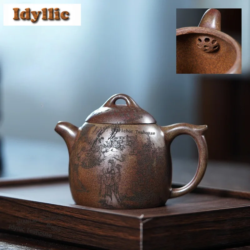 330ml Yixing Purple Clay Teapot Handmade Qin Quan Pot Raw Ore Wood-fired Porcelain Mud Tea Infuser Kettle With Infuser Zisha Tea