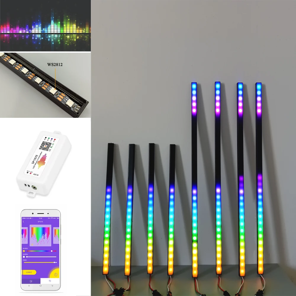 33cm/50cm Music Rhythm Sync LED Light Bar Kit WS2812 RGB Addressable SP107E Bluetooth Controller DC5V Dynamic Color Changing