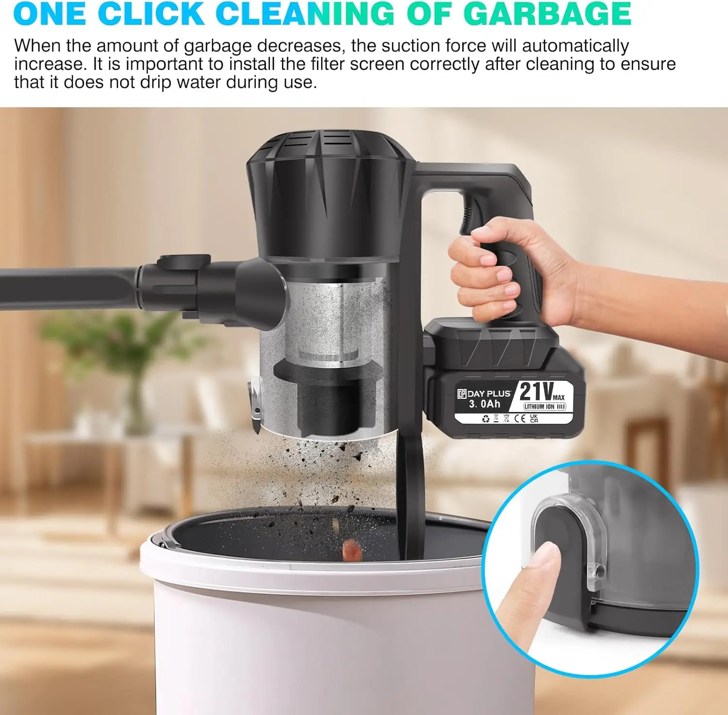 مكنسة كهربائية لاسلكية قوية قائمة بذاتها لسجادة أرضيات الخشب الصلب شعر الحيوانات الأليفة 60 دقيقة باليد فراغ هوفر اللاسلكي