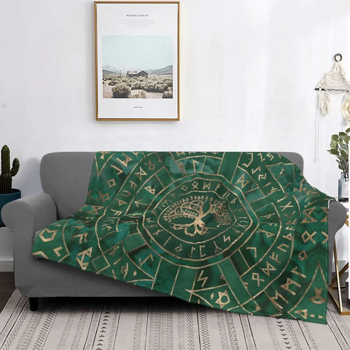 

Tree Of Life Yggdrasil And Futhark Malachite Blanket Vikings Flannel Throw Blanket Air Conditioning Portable Soft Warm Bedspread