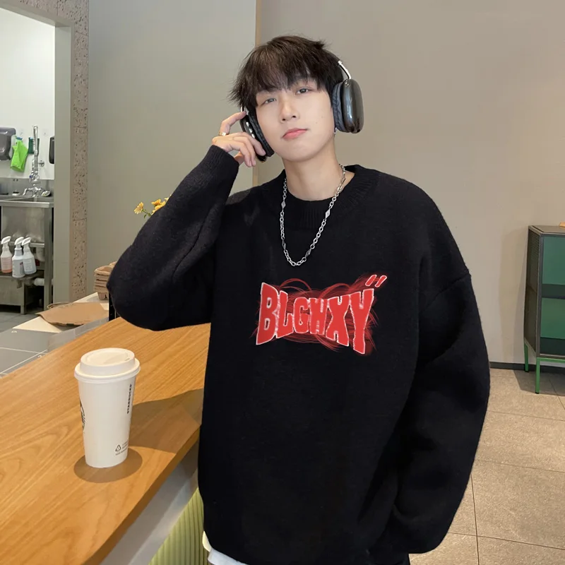 Suéteres de gran tamaño para hombre, suéter de punto blanco de otoño, moda 5XL, ropa informal con estampado de letras para hombre, jerséis de punto, ropa para hombre