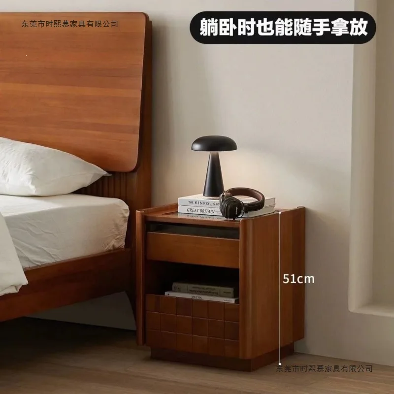 HYS retro light luxury solid wood bedside table household small bedroom storage locker modern simple bedside table