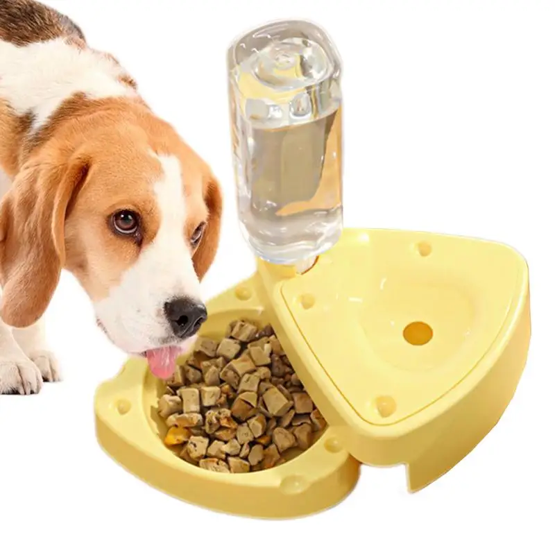 1pcs Pets Water And Food Bowl Set Cats Automatic Water Dispenser Foldable Dustproof Cheese Bowl With Graduated Water Bottle