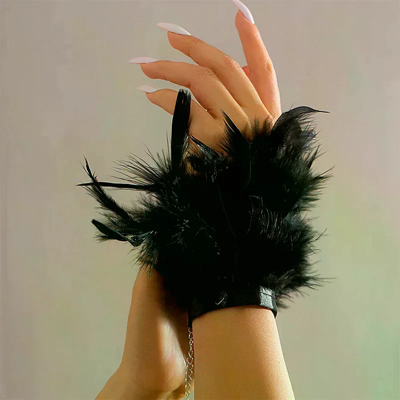 /ACR/Feather Cuff Nail Ornament Wristband For Photo Manicure Feathers Sexy Handcuffs Manicure Accessories Bracelet Colorful