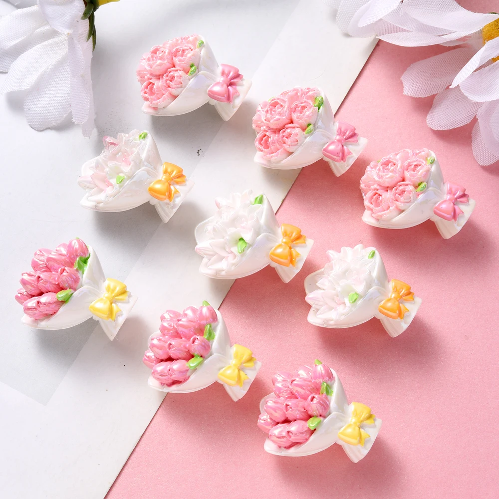 6pcs Resin Bouquet Beads Flower Loose Beads For DIY Handmade Pacifiers Chain Beaded Pen Jewelry Accessories