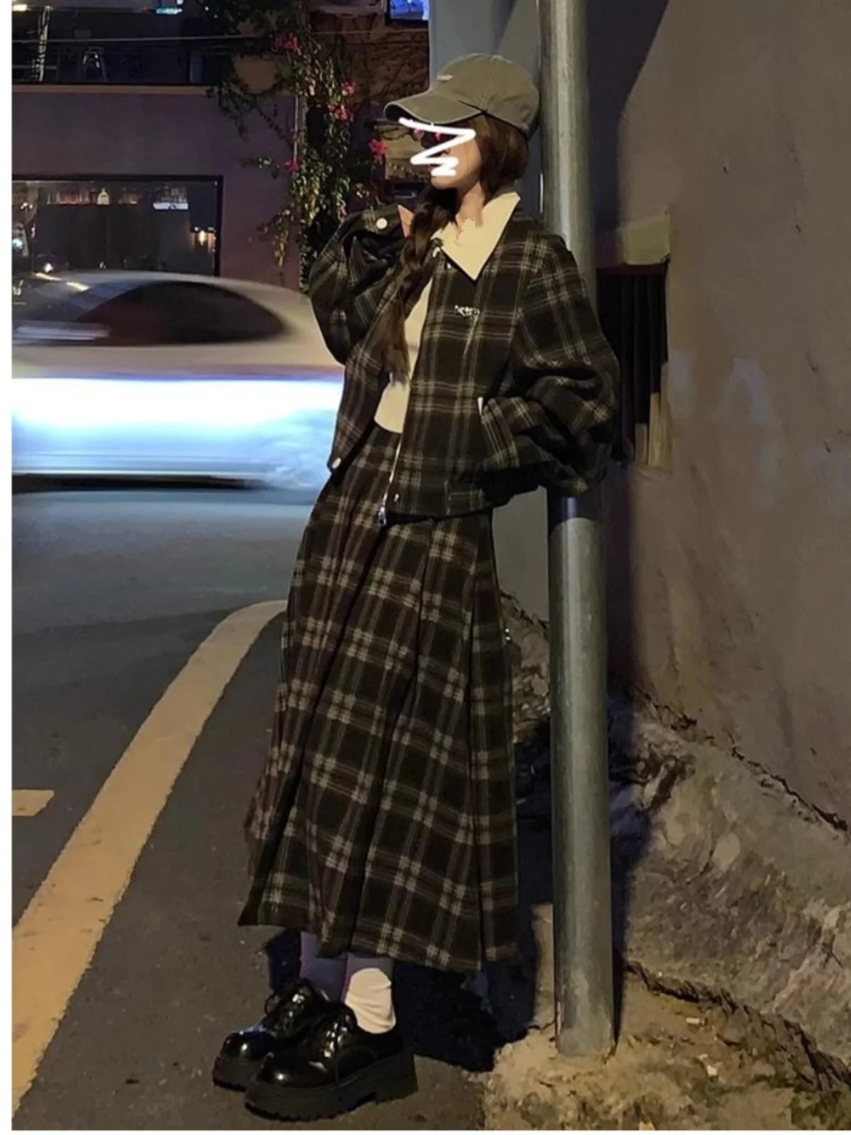 

Корейский комплект в студенческом стиле: клетчатое пальто с длинными рукавами и воротником, лоскутное платье и юбка миди из двух частей для женщин на весну, осень, зиму