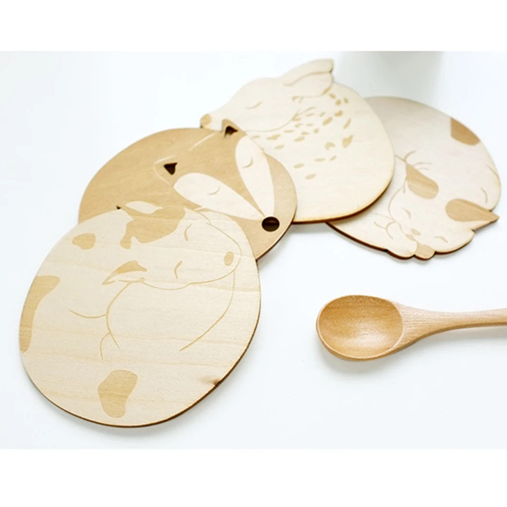 

3 Pcs Wooden Christmas Placemat Coasters Absorb Water Round Cup Cartoon Non-slip Mats