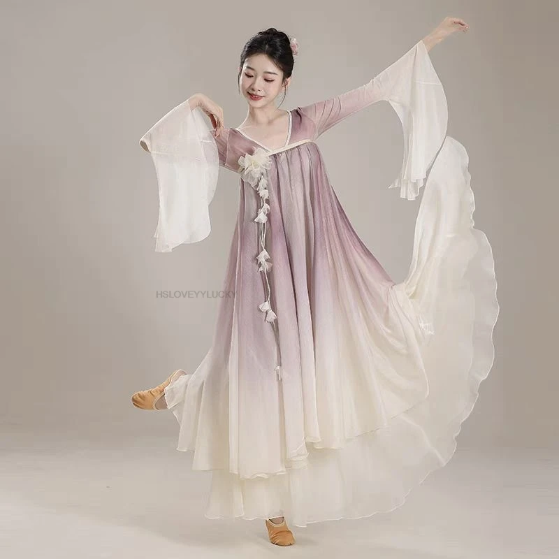 

chinese vintage dance Classical Dance cheongsam New Set Classical Gradient Skirt Dance Professional Performance Dance Clothing