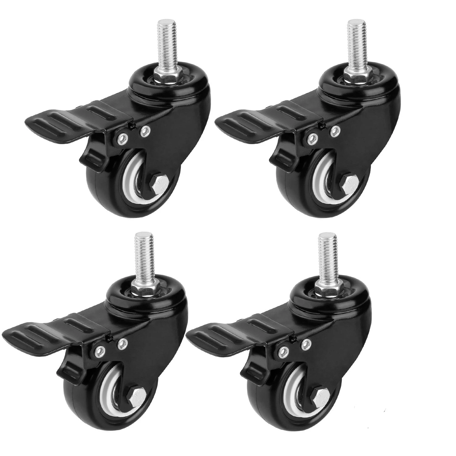 4Pcs Heavy Duty Swivel Caster Wheels M12 Threaded Stem with Brake Trolley Furniture Caster M8/M10 Threaded Stem