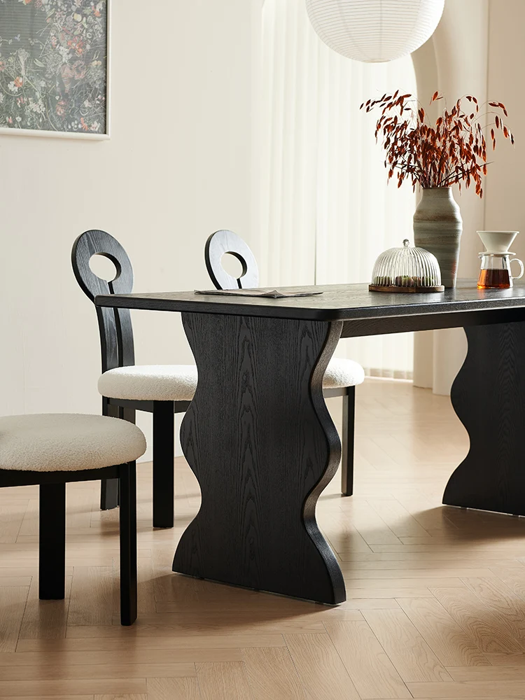 Smoked black French retro style solid wood dining table and chairs for home modern simple Chinese dining table