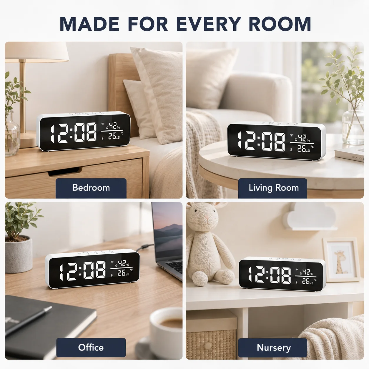 Tuya WiFi Temperature Humidity Sensor Large Screen Digital Alarm Clock Thermometer Hygrometer Smart Life APP Remote Monitor