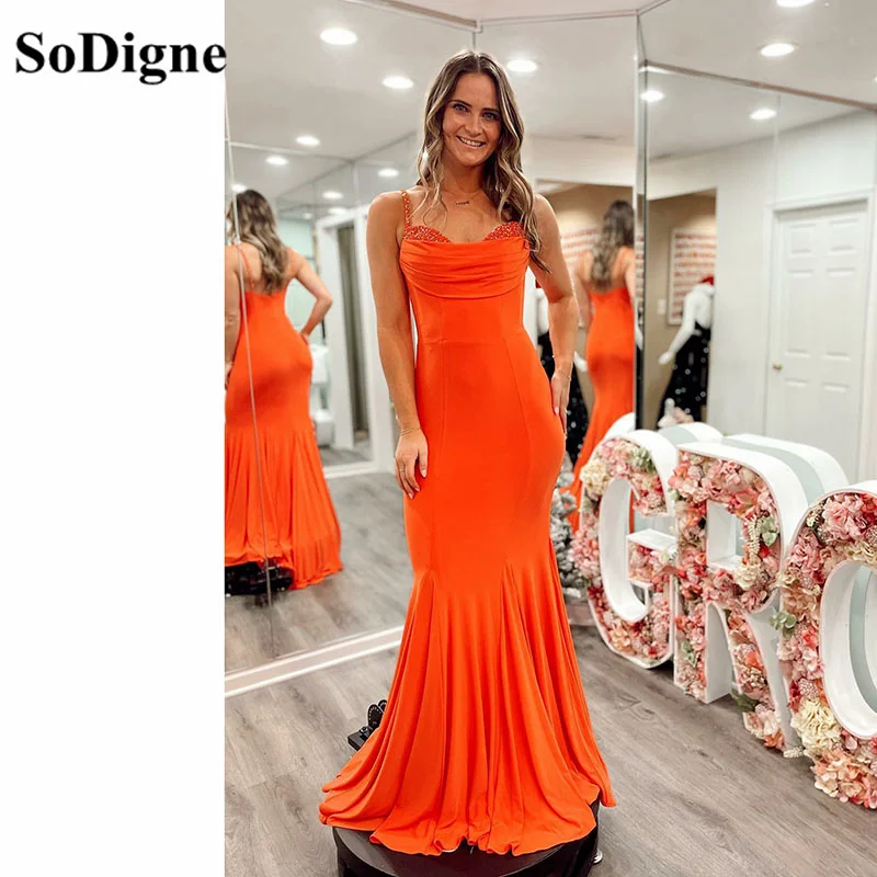 

SoDigne Mermaid Long Evening Dresses Sleeveless Sexy Beads Women Formal Specail Party Gowns Pageant Celebrity Dress Women