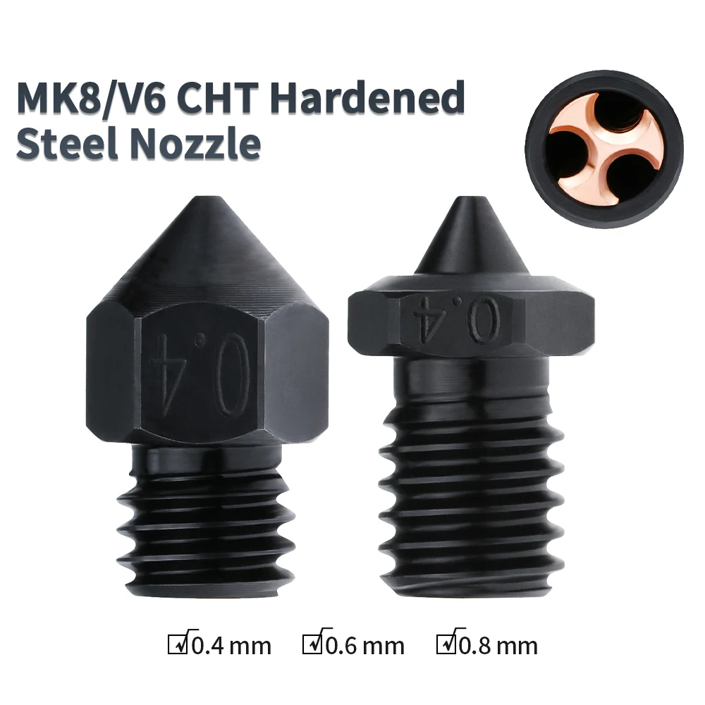 MK8/V6 CHT Brass Hardened Steel Nozzle MK8 Nozzle M6 High Flow Copper High Temperature Wear Resistance For 1.75/3.0 MM Filament