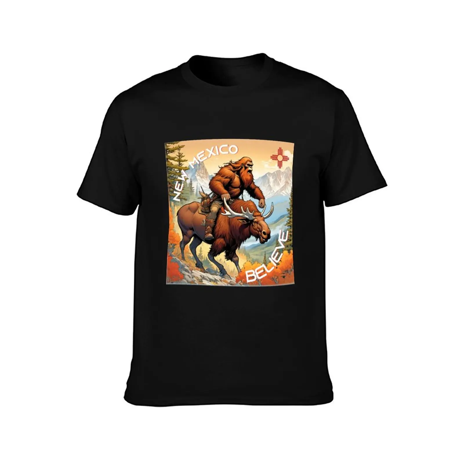 Bigfoot rides the infamous Marty Moose in the Sangre de Cristo mountains of Northern New Mexico T-Shirt Vintage Graphic Print