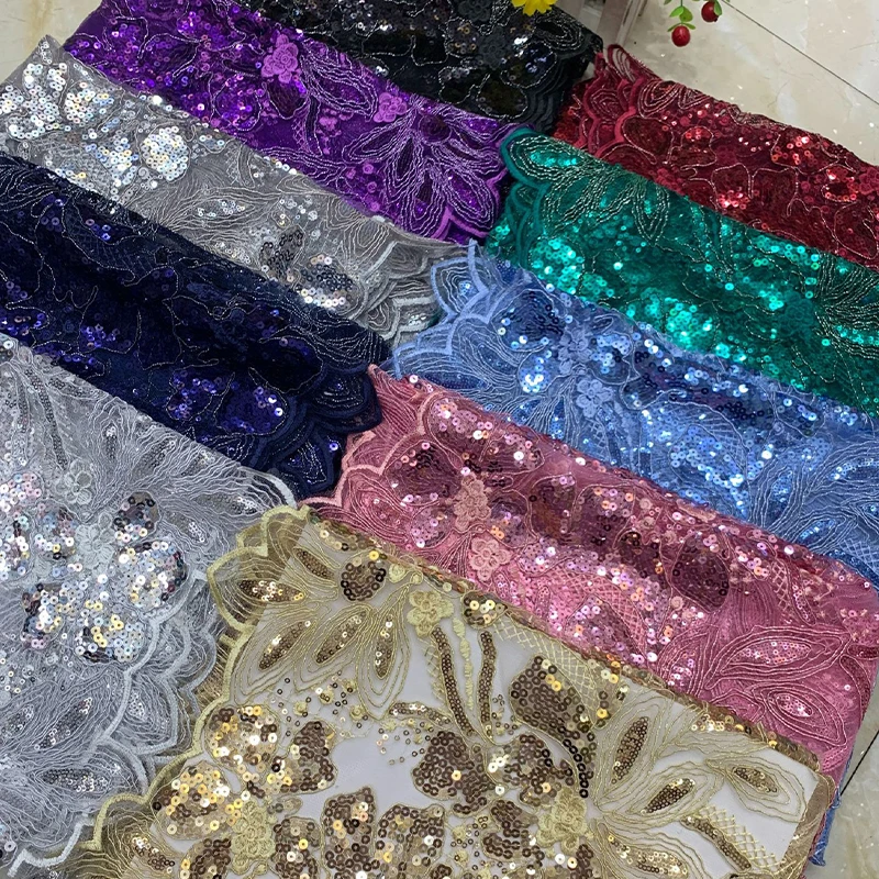 

Luxury Mesh Sequin Embroidered Fabric Lace Gold Thread Embroidery Fabric DIY Sewing Dress Bridal Gowns Evening Dresses Cloth