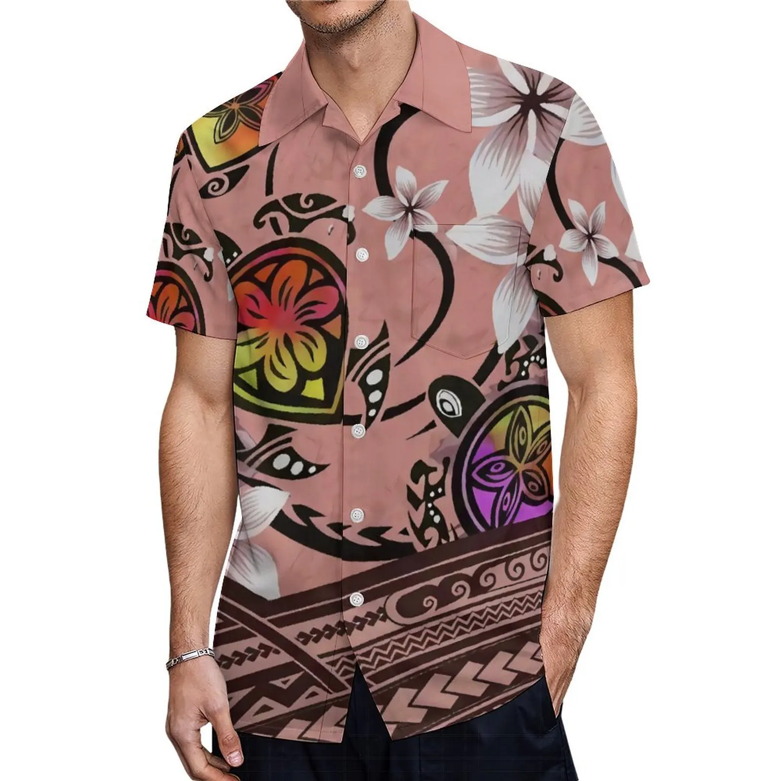 Dames V-Hals Wijd Uitlopende Mouw Slanke Jurk Polynesische Feestjurk Hawaii Heren Tops Shirt Eiland Coupleswear