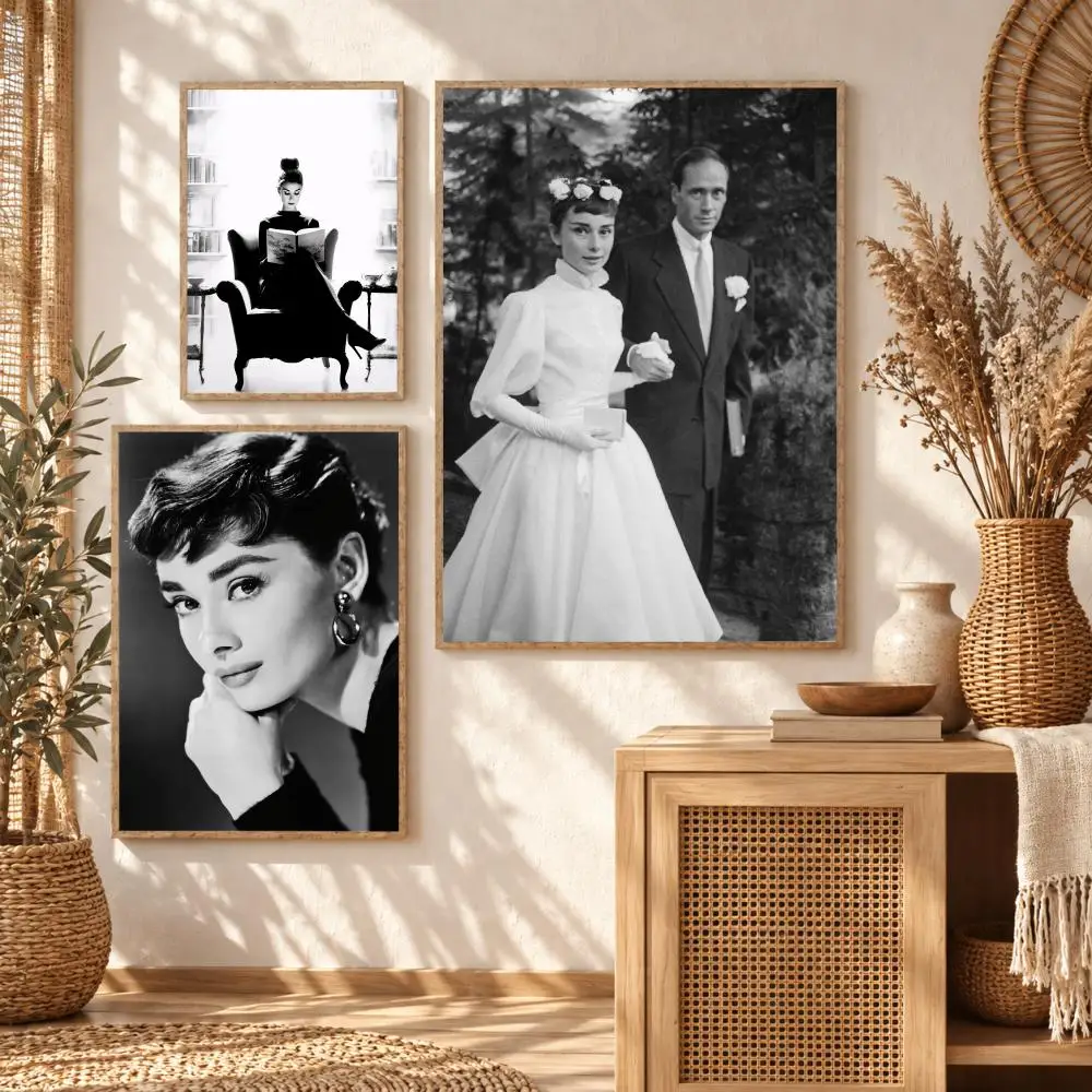 A-Audrey Hepburn Poster Self Adhesive Wall Stickers Art Decals for Bedroom Living Room Office Home Decor Decoration Gift