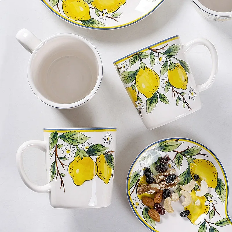 Creative Hand Painted Lemon Ceramic Mug 4 Piece Gift Set Small Fresh Home Water Cup Porcelain Drinkware For Daily Use