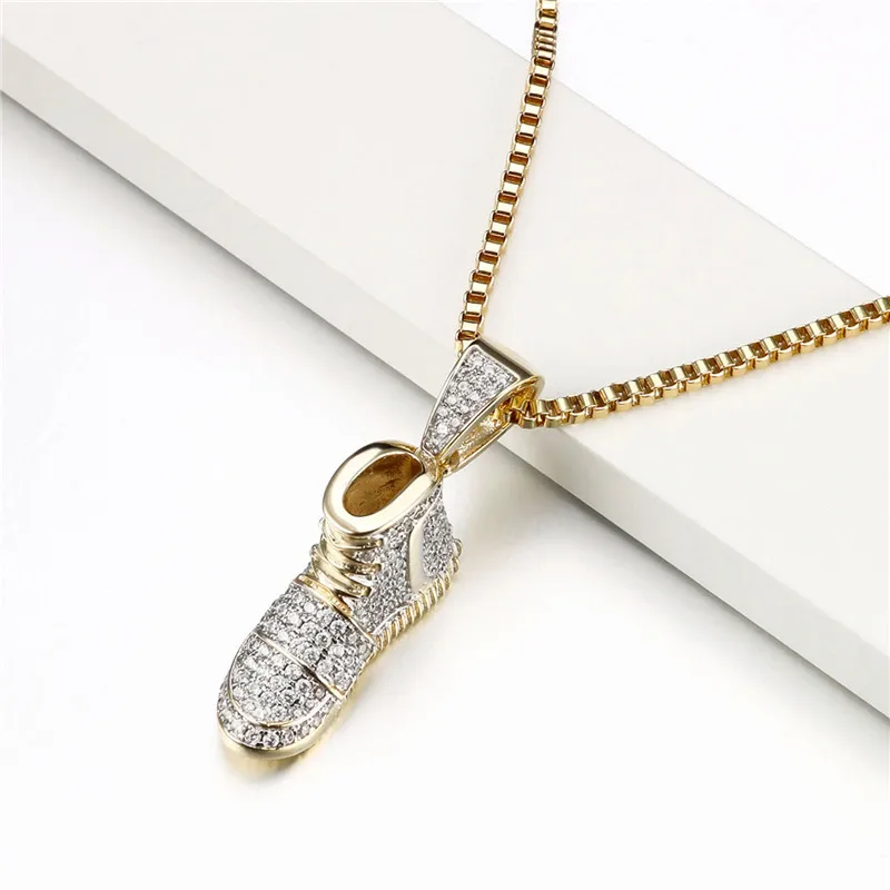 Hip Hop Pendant for Men Shoes Pendants Necklace  Bling Bling  Cubic Zirconia Silver Plated Ice Out Fine Jewelry