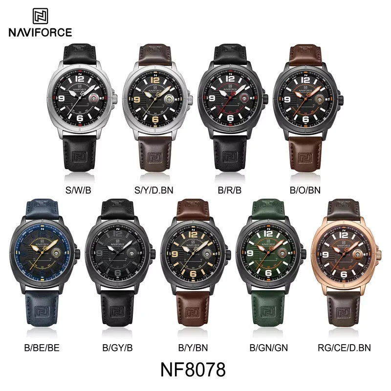 NAVIFORCE Men's Fashion Quartz Watches 3ATM Waterproof Luminous Display Classic Compass Dial PU Breathable Strap Wristwatches view 6