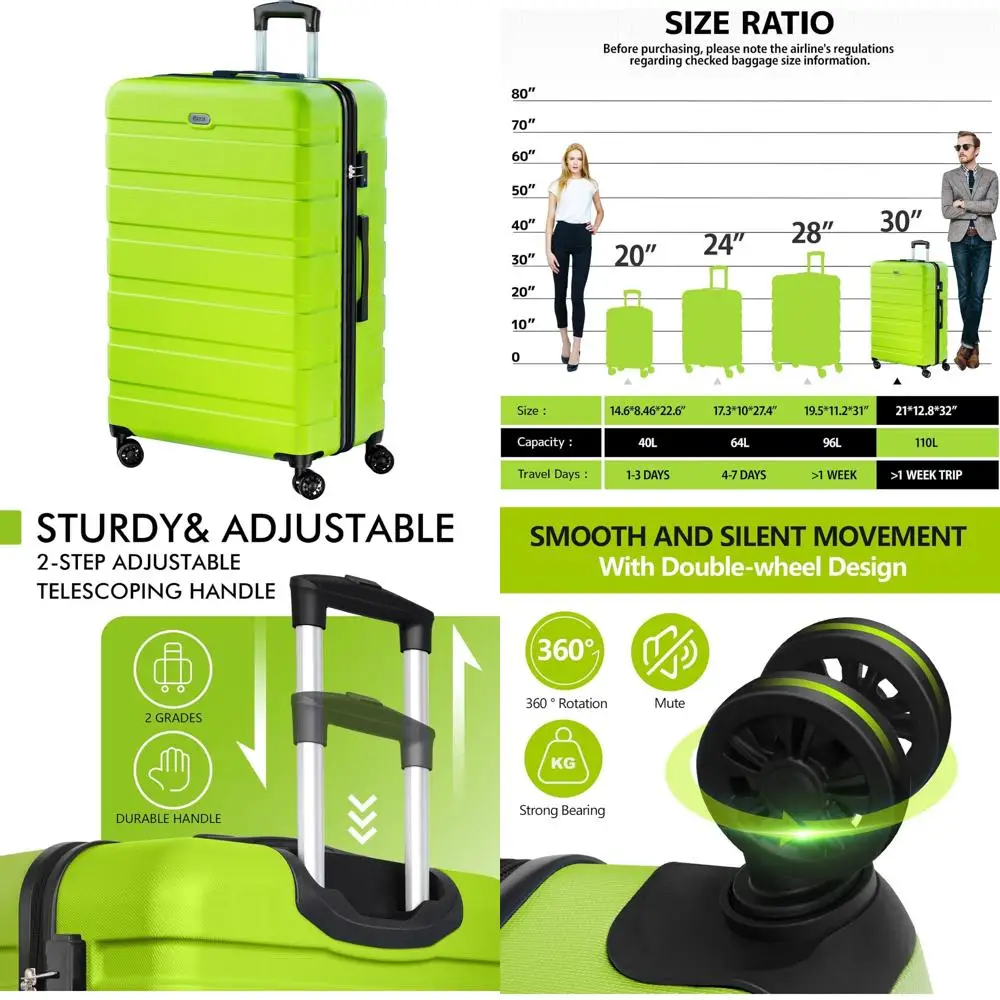 

Легкий чемодан из твердого АБС-пластика с 4 универсальными колесами, замком TSA, большой 30-дюймовый чемодан Apple Green для путешествий