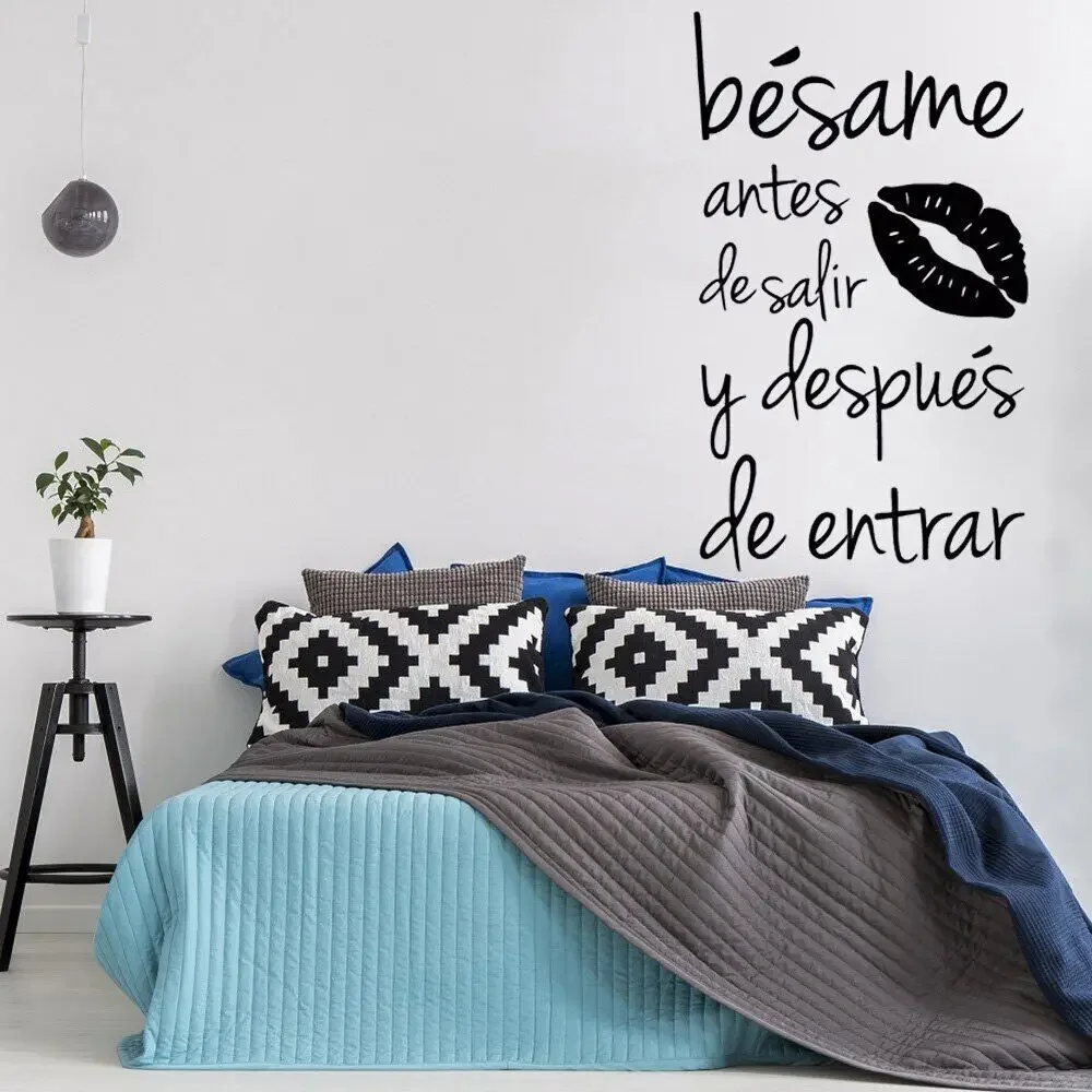 Besame Antes De Salir Y Despues De Entrar Spanish Vinyl Wall Sticker Love Quotes Wall Decals for Home Bedroom/Living Room Decor