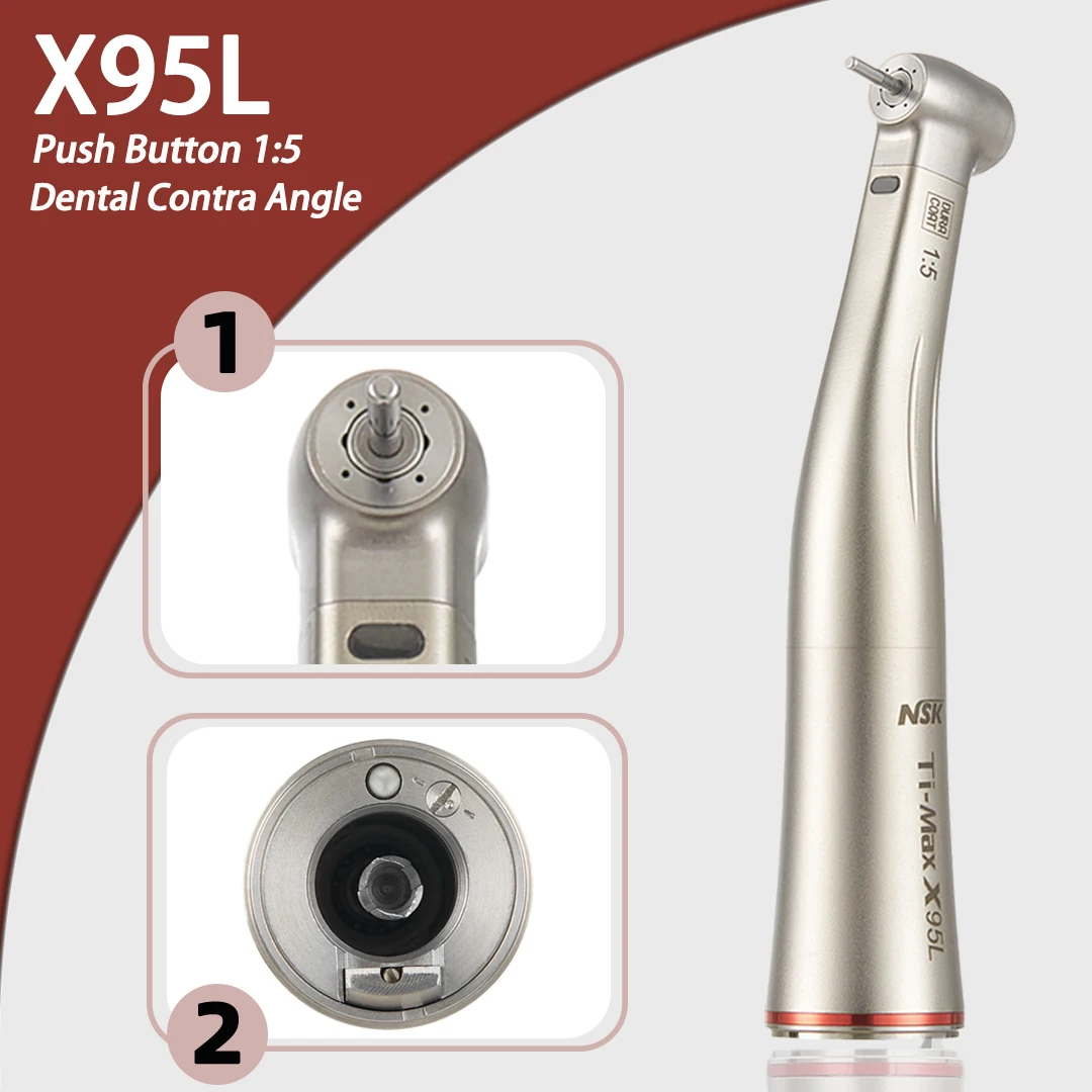 Push Button Dental 1:5 Increase Speed Handpiece for NSK Bearing Contra Angle Handpiece Spray Air On/Off Switch Fiber Red Ring