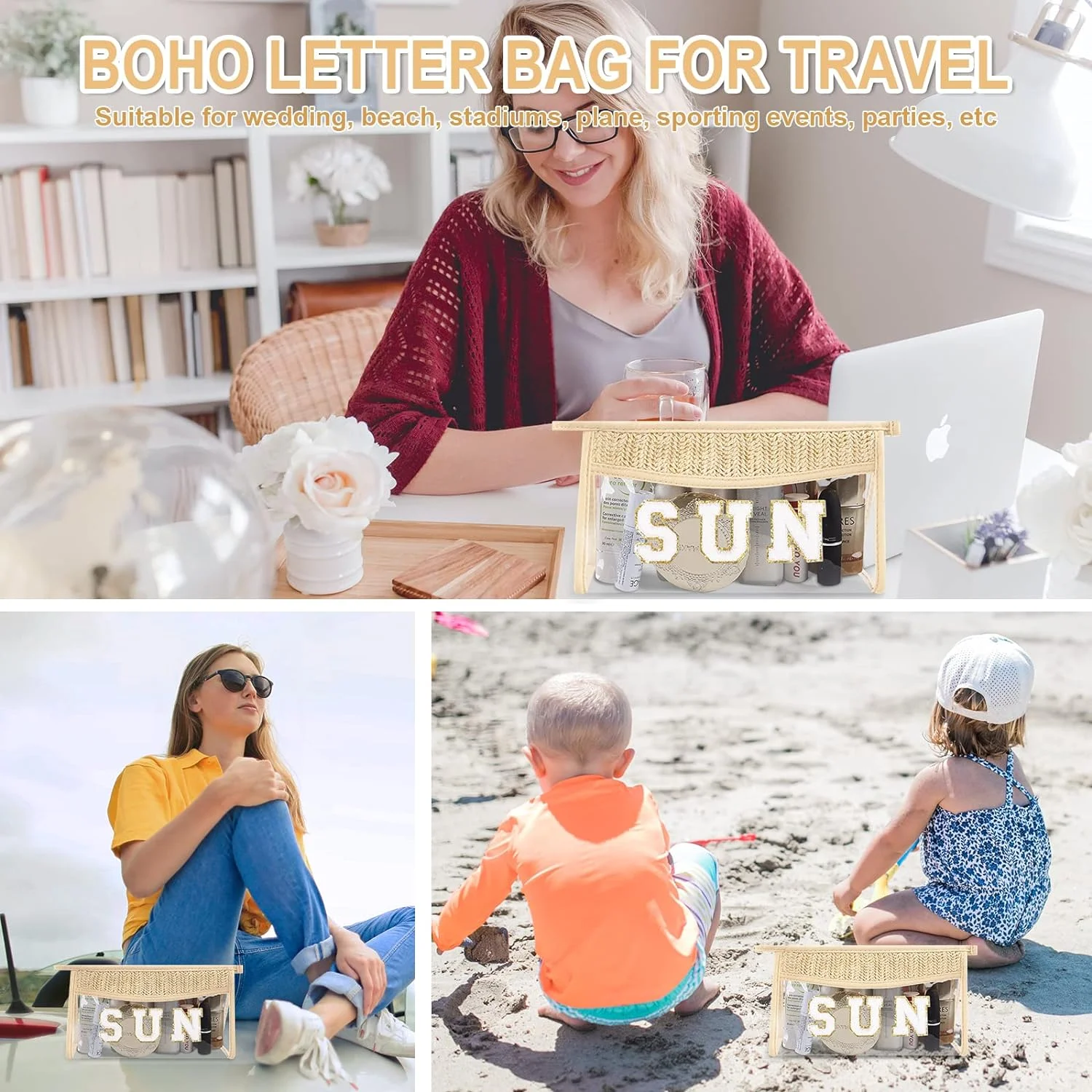 Sun Beach Clear Letter Bag Makeup Letter Bag Swim Waterproof Zipper Make Up Bag Bachelorette Party Supplies Wedding Decoration