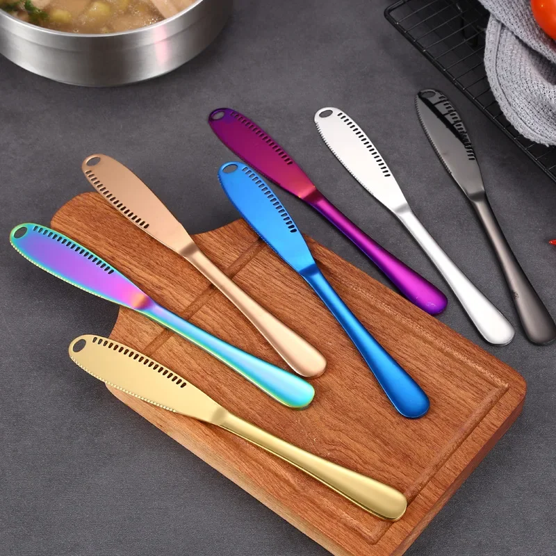 

Butter Knife Holes Cheese Dessert Knife Stainless Steel Jam Knife Cutlery Toast Wipe Cream Bread Cheese Cutter Kitchen Tools