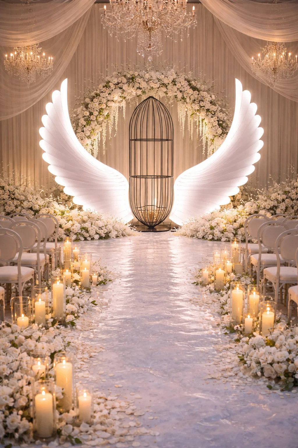 Illuminated Angel Wings Backdrop Wedding Stage Decoration Birdcage Arch Event Display Custom Design