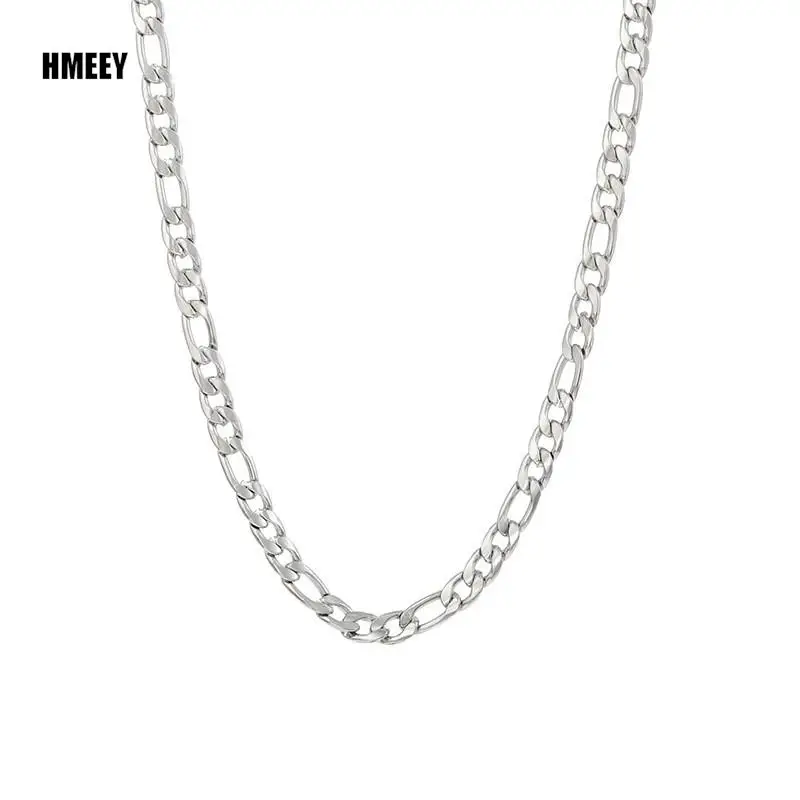 Men\'s Stainless Steel Link Figaro Chain Necklace for Women High Quality Waterproof Choker Silver Color Jewelry Accessories Gift