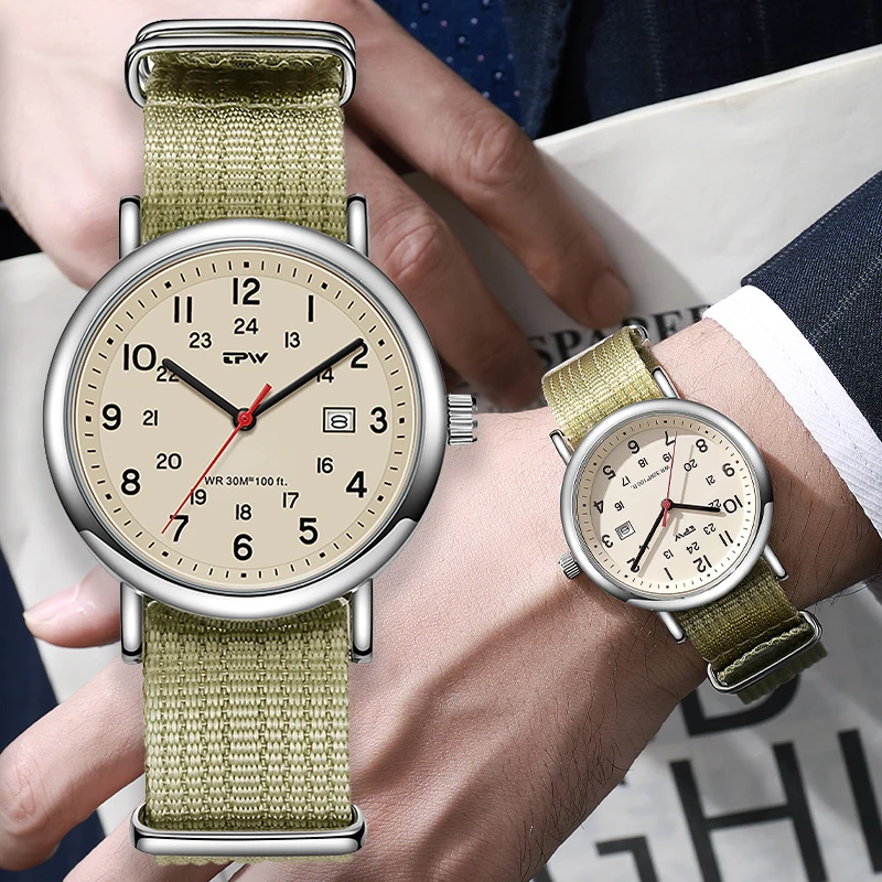 2026 TPW Field Watch Easy Reading Fabric Strap 24 Hours Display Quartz Movement Day function