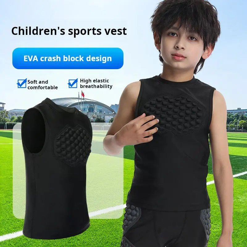 Children Football Compression Shirt With Pads Kids Youth Goalkeeper Padded Protective Vest Tight Fitness T-shirt Protective Gear