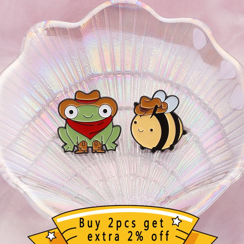 Western Cowboy Frog Enamel Pins Angry Sheriff Frog Bee Toad Capybara Brooches Lapel Badges Clothes Animal Jewelry Gift For Kids